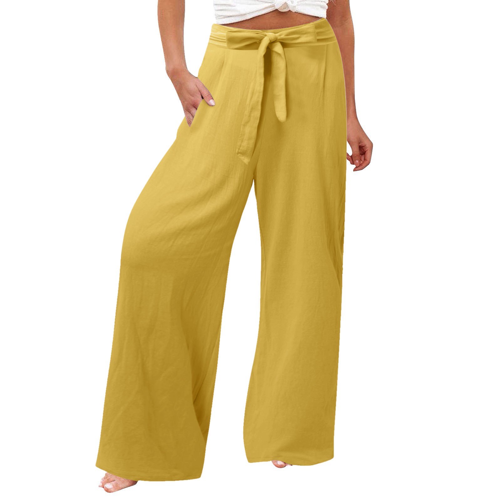 thumbnail image 5 of Pantalones de entrenamiento con cintura elástica para mujer - Pantalones largos lisos, corte holgado informal - Tejido cómodo para todas las ocasiones - Tallas S-XXXXXL, 5 of 7